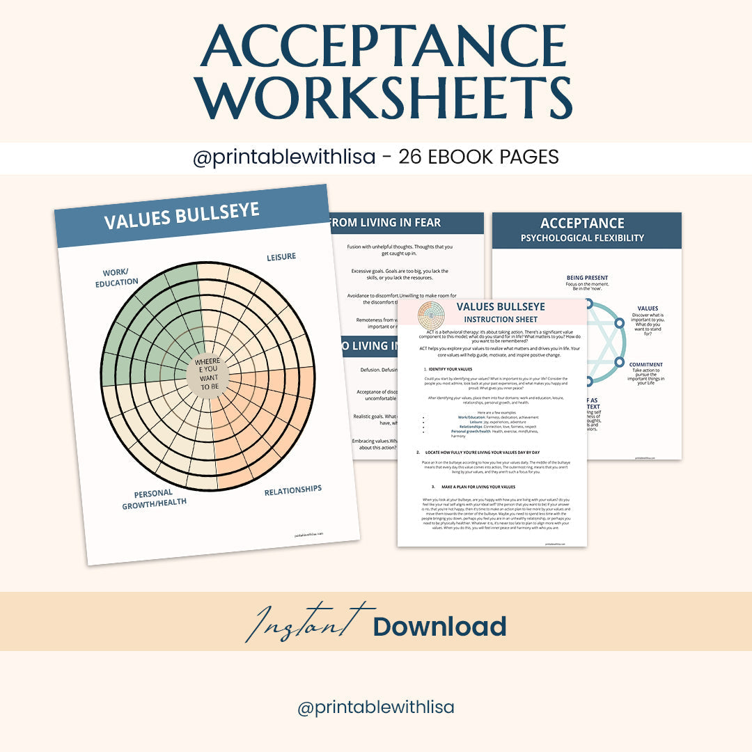 Therapy Worksheet Bundle, Psychology Resources, Inner Critic, Boundaries, Trauma, Acceptance Therapy, Safety Plan, Planner, Affirmations, GAD